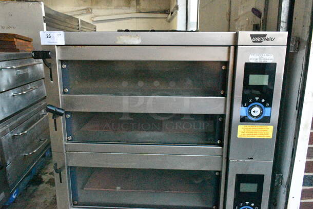 Wieshu EBO 68 L Classic Stainless Steel Commercial Electric Powered 3 Deck Bakery Oven on Commercial Casters. 200-240 Volts, 3 Phase.  - Image 3 of 12