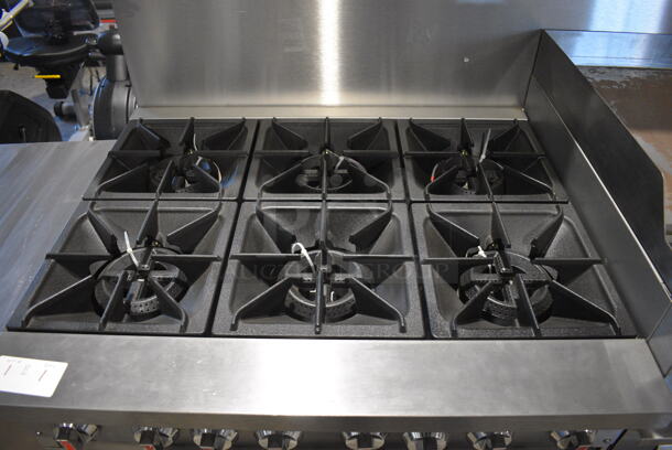 BRAND NEW! CPG S60-GS24-N Stainless Steel Commercial Natural Gas Powered 6 Burner Range w/ Flat Top Griddle, 2 Ovens, Over Shelf and Back Splash. 276,000 BTU. 60x33x60 - Image 6 of 10