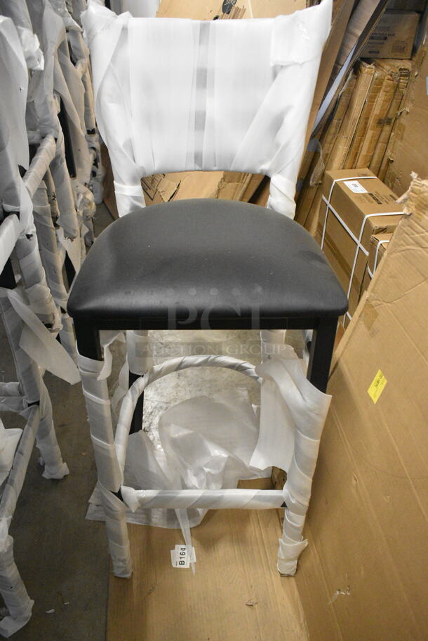 19 BRAND NEW SCRATCH AND DENT! Lancaster Table & Seating 164BMTLADFR Black Metal Bar Height Ladder Back Seat. 19 Times Your Bid!  - Image 1 of 5