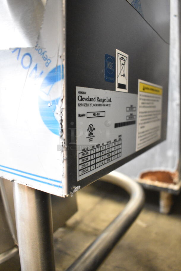 BRAND NEW SCRATCH AND DENT! 2024 Cleveland KEL-40-T Stainless Steel Commercial Floor Style Electric Powered 40 Gallon Tilting 2/3 Steam Jacketed Electric Kettle. 208/240 Volts, 3 Phase.  - Image 8 of 9