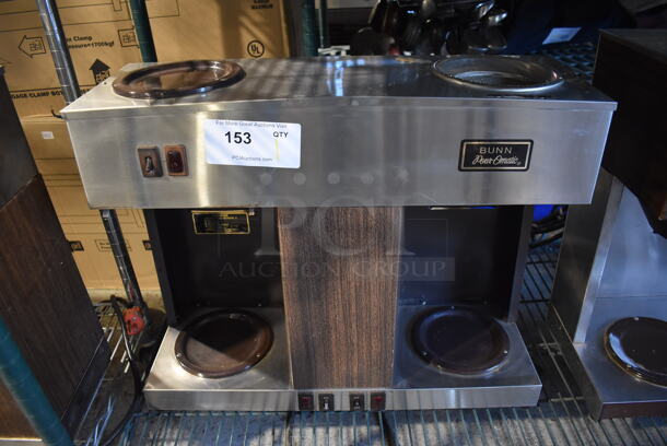 Bunn VPS Stainless Steel Commercial 3 Burner Coffee Machine w/ Poly Brew Basket and Coffee Pot. 120 Volts, 1 Phase. 23x9x19