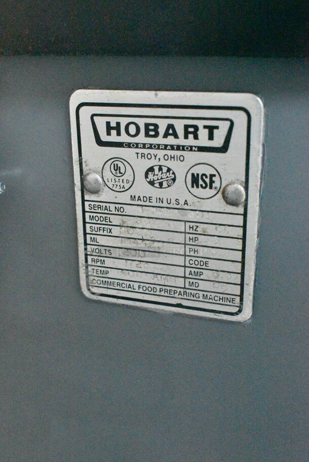 Hobart L-800 Metal Commercial Floor Style 80 Quart Planetary Dough Mixer w/ Stainless Steel Mixing Bowl, Bowl Guard and Dough Hook Attachment. 200 Volts, 3 Phase.  - Image 9 of 11