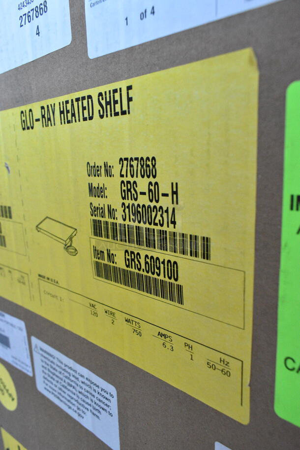 BRAND NEW IN BOX! Hatco GRS-60-H 60" x 17 1/2" Glo-Ray Stainless Steel Portable Heated Shelf Warmer. 120 Volts, 1 Phase.  - Image 3 of 3