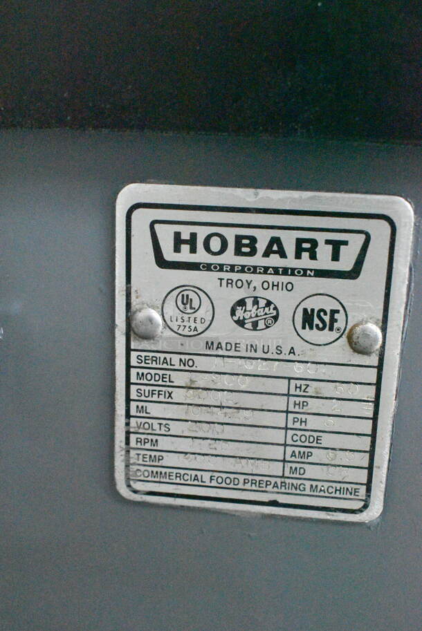 Hobart L-800 Metal Commercial Floor Style 80 Quart Planetary Dough Mixer w/ Stainless Steel Mixing Bowl, Bowl Guard and Dough Hook Attachment. 200 Volts, 3 Phase.  - Image 10 of 11