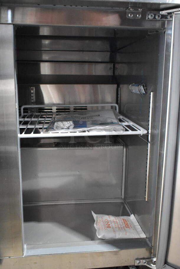 BRAND NEW SCRATCH AND DENT! 2023 Avantco  Stainless Steel Commercial 2 Door Work Top Cooler on Commercial Casters. 115 Volts, 1 Phase. Tested and Working! - Image 4 of 7