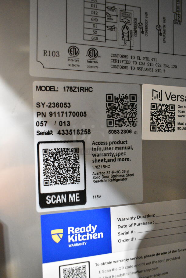 BRAND NEW SCRATCH AND DENT! 2023 Avantco 178Z1RHC Stainless Steel Commercial Single Door Reach In Cooler. 115 Volts, 1 Phase. Tested and Working! - Image 7 of 8