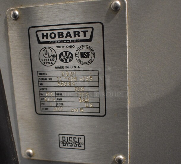 Hobart Model D330 Metal Commercial Floor Style 30 Quart Planetary Dough Mixer w/ Stainless Steel Mixing Bowl and Paddle Attachment. 208 Volts, 1 Phase. 22x32x51 - Image 6 of 8