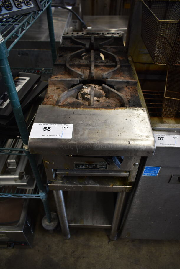 2019 Asber AFHP 2 12 NG Stainless Steel Commercial Countertop Natural Gas Powered 2 Burner Range on Stainless Steel Equipment Stand.  - Image 1 of 7