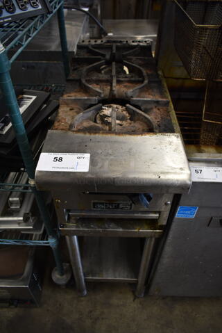 2019 Asber AFHP 2 12 NG Stainless Steel Commercial Countertop Natural Gas Powered 2 Burner Range on Stainless Steel Equipment Stand. 