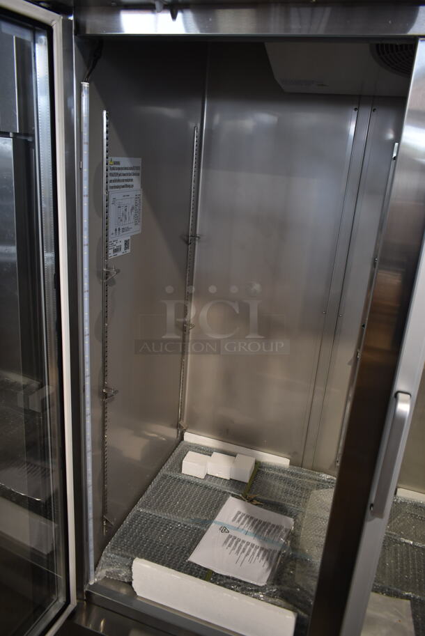 BRAND NEW SCRATCH AND DENT! 2023 KoolMore RIR-2D-GD Stainless Steel 2 Door Reach In Cooler Merchandiser w/ Poly Coated Racks. 115 Volts, 1 Phase. Tested and Working! - Image 5 of 10