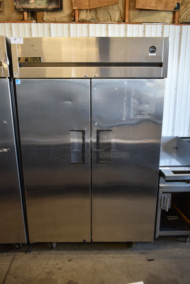 2014 True TG2R-2S ENERGY STAR Stainless Steel Commercial 2 Door Reach In Cooler w/ Poly Coated Racks on Commercial Casters. 115 Volts, 1 Phase. Tested and Working! - Image 1 of 8