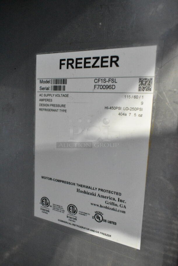 Hoshizaki CF1S-FSL Stainless Steel Commercial Single Door Reach In Freezer. 115 Volts, 1 Phase. Tested and Working! - Image 5 of 5