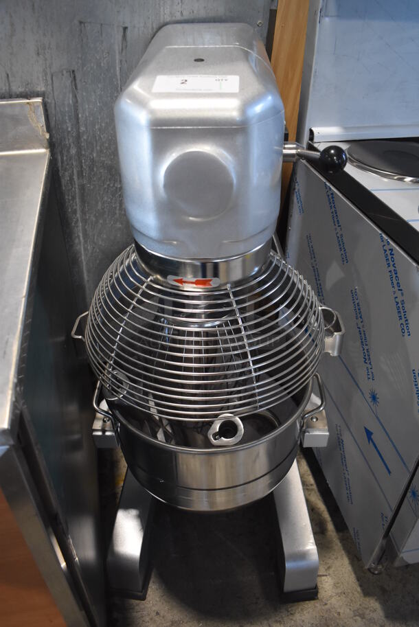 BRAND NEW SCRATCH AND DENT! Galaxy 177GMIX30 Metal Commercial Floor Style 30 Quart Planetary Dough Mixer w/ Stainless Steel Mixing Bowl, Bowl Guard, Dough Hook, Balloon Whisk and Paddle Attachments. Missing Fan. 110 Volts, 1 Phase. 22x26x46. Tested and Working! - Image 7 of 10