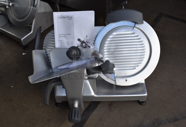 BRAND NEW SCRATCH AND DENT! 2023 Hobart Centerline EDGE13-11 Stainless Steel Commercial Countertop Meat Slicer w/ Blade Sharpener. Backside Knob is Broken. 115 Volts, 1 Phase. Tested and Working! - Image 1 of 5
