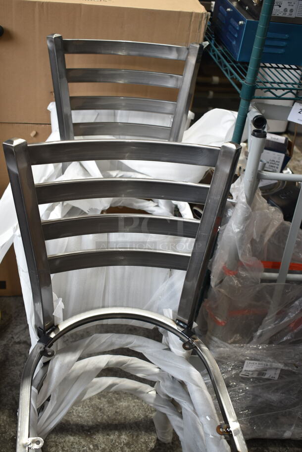 4 BRAND NEW SCRATCH AND DENT! Lancaster Table & Seating Metal Silver Finish Dining Height Chair Frames and 8 Cushions. Includes 164CMTLADCFR. 4 Times Your Bid! - Image 9 of 9