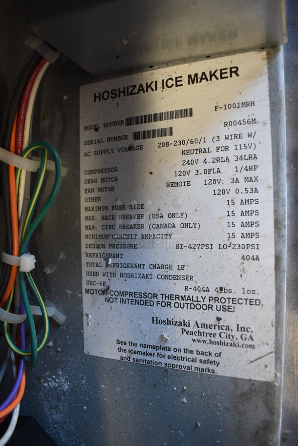 Hoshizaki F-1001MRH Stainless Steel Commercial Ice Head on Ice O Matic 6700-30 Stainless Steel Ice Bin. 30x38x78 - Image 7 of 7