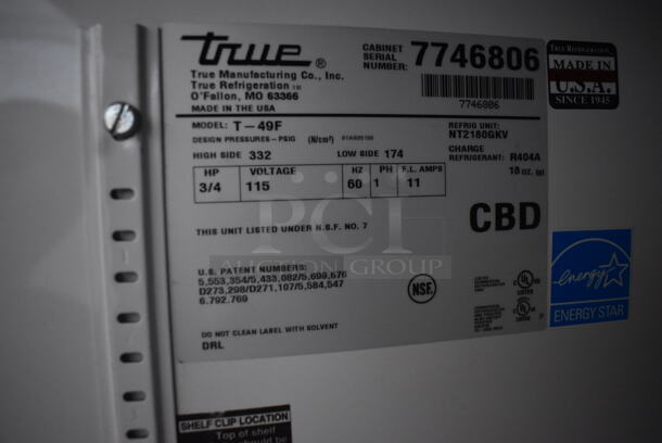 True T-49F Commercial Stainless Steel Reach In Electric Powered Freezer With Polycoated Racks on Commercial Casters. 115V/ 1 Phase. Tested And Working - Image 6 of 7