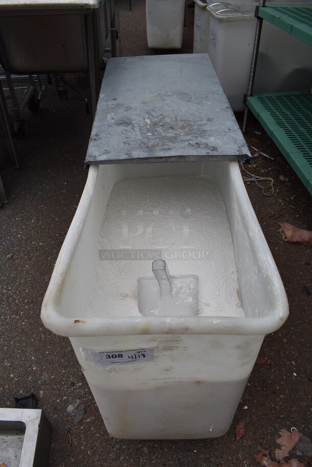 White Poly Ingredient Bin w/ Metal Lid on Commercial Casters. - Image 4 of 4