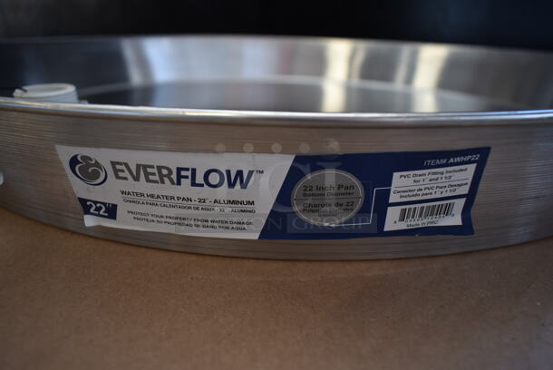 BRAND NEW SCRATCH AND DENT! Everflow AWHP22 Aluminum Water Heater Drain Pan with 1 in. - 1-1/2 in. PVC Fitting, 22 in. Diameter Chrome - Image 4 of 5