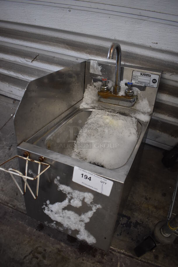 Krowne Stainless Steel Commercial Single Bay Sink w/ Faucet, Handles and Splash Guard. No Legs. 12x19x23 - Image 2 of 5