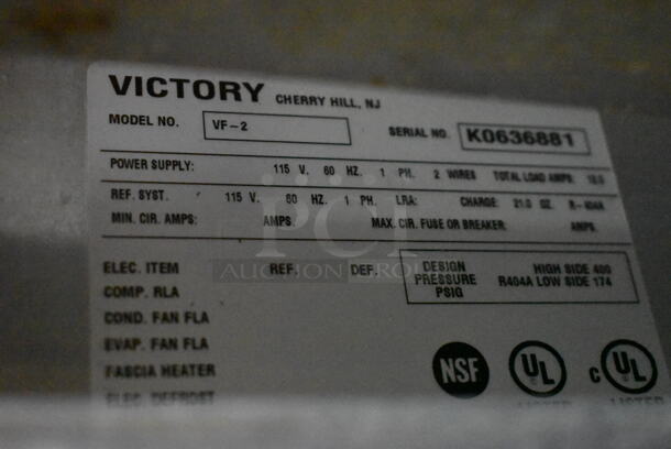 Victory VF-2 Stainless Steel Commercial 2 Door Reach In Freezer w/ Metal Pan Rack on Commercial Casters. 115 Volts, 1 Phase. Tested and Working! - Image 7 of 7