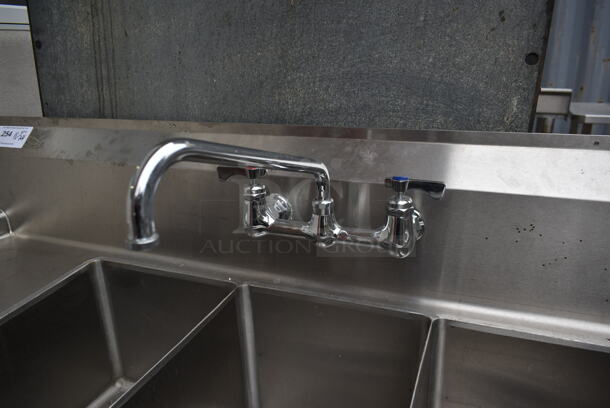 Stainless Steel Commercial 3 Bay Sink w/ Dual Drain Boards, Faucet and Handles.  - Image 3 of 5