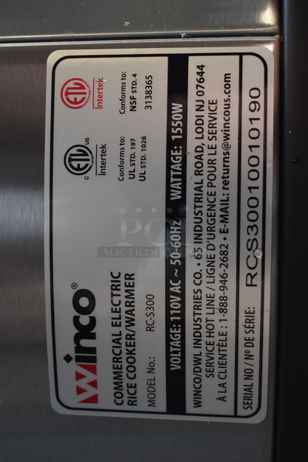 BRAND NEW SCRATCH AND DENT! Winco RC-S300 Stainless Steel Commercial Countertop Advanced Electric Rice Cooker Warmer. - Image 11 of 11