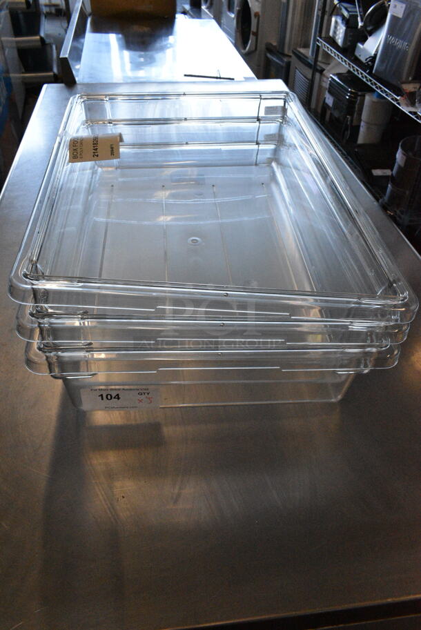 Lot of BRAND NEW SCRATCH AND DENT! Clear Poly Items Including 3 Cambro 18266CW135 Camwear 26" x 18" x 6" Clear Polycarbonate Food Storage Box, Poly Lid.   - Image 2 of 6