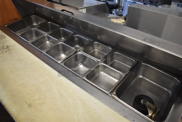 McCall Stainless Steel Commercial Sandwich Salad Prep Table Bain Marie Mega Top on Commercial Casters. One Caster and One Door Need To Be Reattached. 115 Volts, 1 Phase. 59x30x43. Tested and Powers On But Temps at 41 Degrees - Image 3 of 7
