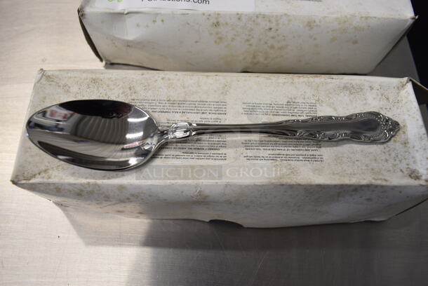 48 BRAND NEW IN BOX! Patrician Stainless Steel Dessert Spoons. 7.5