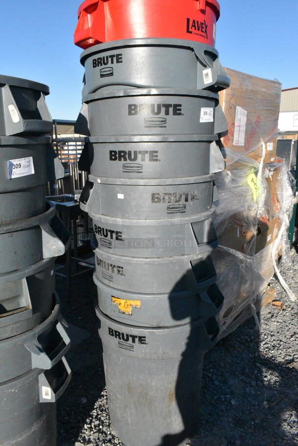 9 Poly Trash Cans Including 1 Lavex Red and 8 Rubbermaid Brute Gray. 9 Times Your Bid! - Image 1 of 5