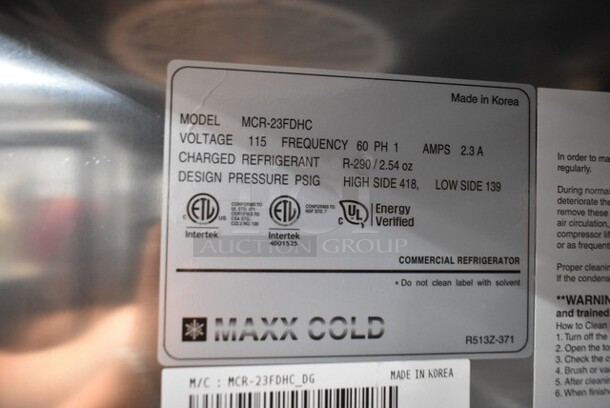 BRAND NEW SCRATCH AND DENT! 2021 Maxx Cold MCR-23FDHC Stainless Steel Commercial Single Door Reach In Cooler. 115 Volts, 1 Phase. Tested and Working! - Image 4 of 4
