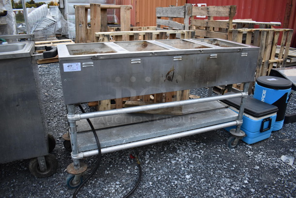 Eagle Stainless Steel Propane Gas Powered Steam Table w/ Metal Under Shelf on Commercial Casters. 63.5x26x39
