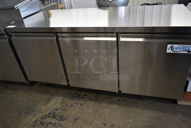 BRAND NEW SCRATCH AND DENT! 2023 Avantco 178SSUC72RHC Stainless Steel Commercial 3 Door Undercounter Cooler on Commercial Casters. 115 Volts, 1 Phase. Tested and Working! - Image 4 of 10