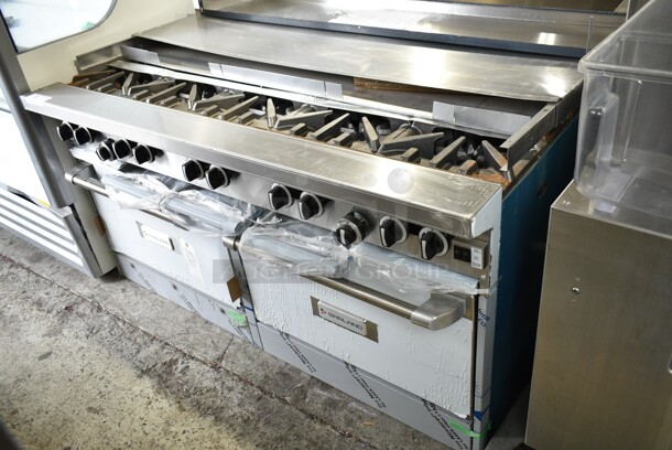 BRAND NEW SCRATCH AND DENT! 2023 Garland G60-10CC Stainless Steel Natural Gas 10 Burner 60" Range with 2 Convection Ovens and Back Splash. 406,000 BTU. - Image 2 of 12