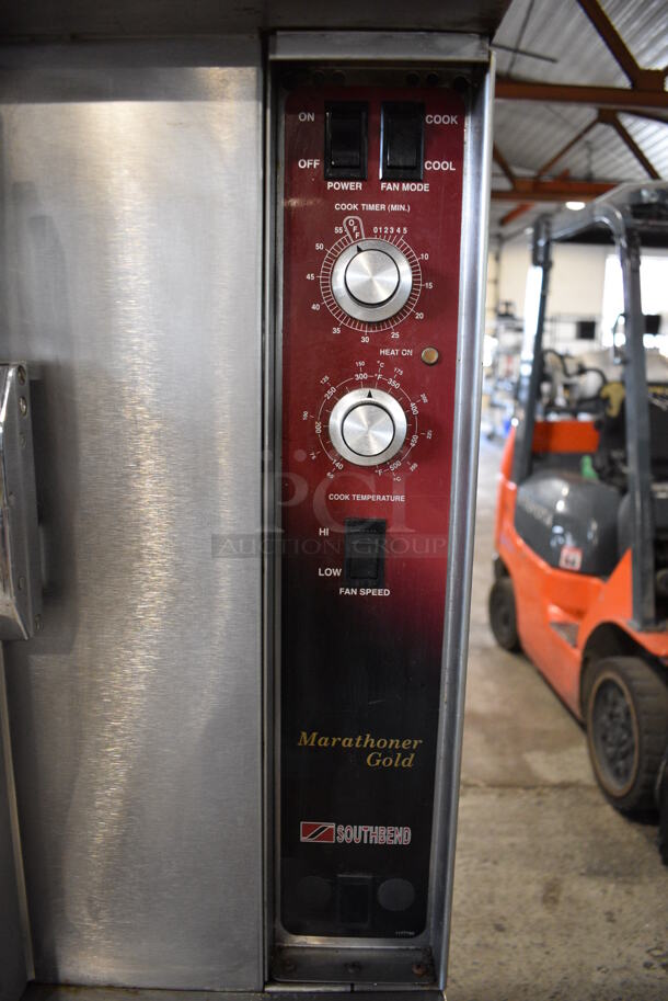 2 Southbend Marathoner Gold Stainless Steel Commercial Natural Gas Powered Half Size Convection Oven w/ View Through Door, Metal Oven Racks and Thermostatic Controls on Commercial Casters. 30x27x64.5. 2 Times Your Bid! - Image 4 of 9