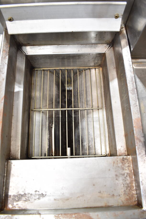 Frymaster GF14SX Stainless Steel Commercial Floor Style Propane Gas Powered Deep Fat Fryer w/ 2 Metal Fry Baskets on Commercial Casters. 100,000 BTU.  - Image 2 of 6