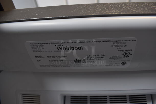 BRAND NEW SCRATCH AND DENT! Whirlpool WRF997SDDM00 Stainless Steel Commercial French Style Cooler Freezer Combo Unit w/ Water and Ice Dispenser. 115 Volts, 1 Phase. 36x36x70. Tested and Powers On and Cooler Works But Freezer Temps at 44 Degrees - Image 9 of 12