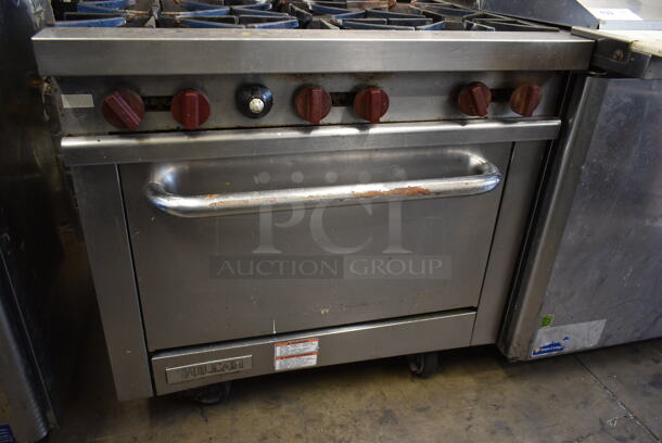 Vulcan Stainless Steel Commercial Natural Gas Powered 6 Burner Range w/ Oven and Back Splash.  - Image 3 of 6