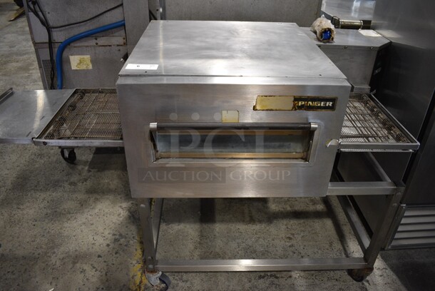 Lincoln Impinger 1116-000-A Stainless Steel Commercial Floor Style Natural Gas Powered Conveyor Pizza Oven on Commercial Casters. 72x40x42.5