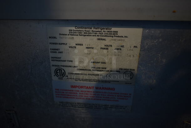 Continental SW72-20M Stainless Steel Commercial Sandwich Salad Prep Table Bain Marie Mega Top on Commercial Casters. 115 Volts, 1 Phase. Tested and Powers On But Does Not Get Cold - Image 6 of 10