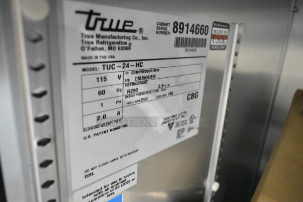 2016 True TUC-24-HC Stainless Steel Commercial Single Door Undercounter Cooler. 115 Volts, 1 Phase. Tested and Working! - Image 3 of 4