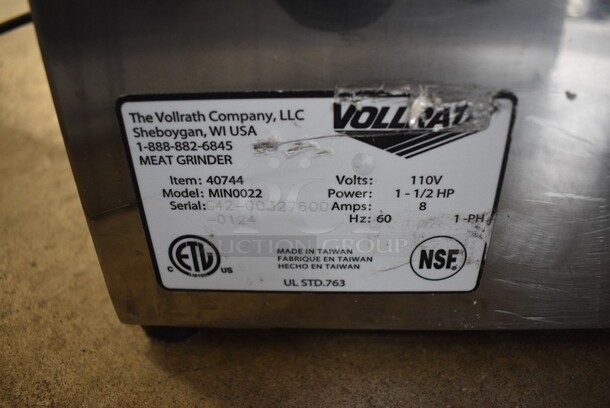 Vollrath Model MIN0022 Stainless Steel Commercial Countertop Electric Powered Meat Grinder w/ Tray. 110 Volts, 1 Phase. 10.5x20x20.5. Tested and Powers On But Parts Do Not Move - Image 7 of 7