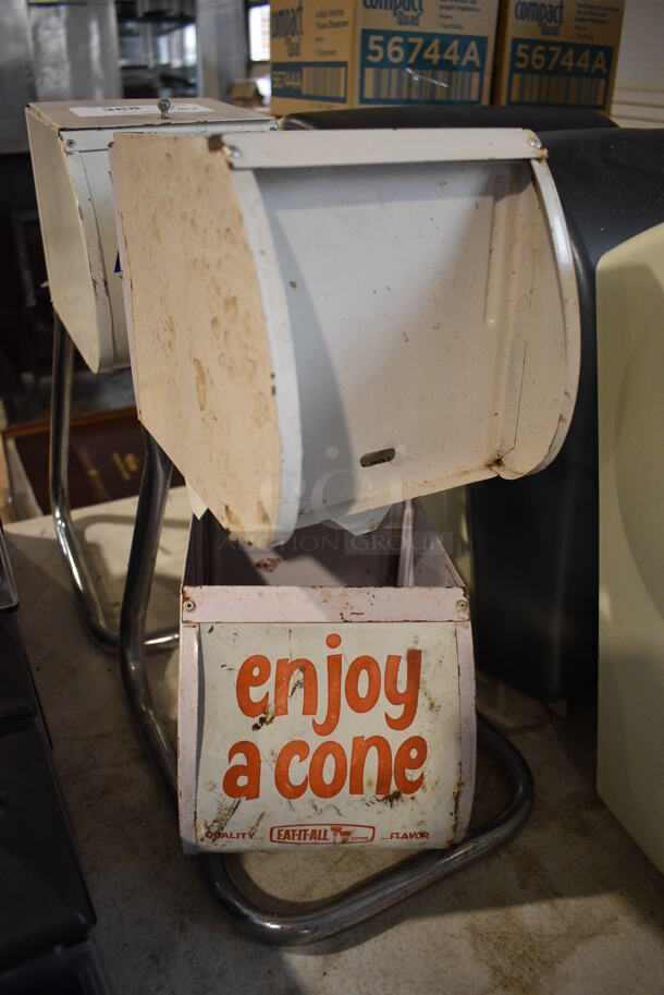 2 Metal Countertop Cone Dispensers w/ Extra Top Piece. Missing 2 Lids. 9x11x17. 2 Times Your Bid! - Image 4 of 4