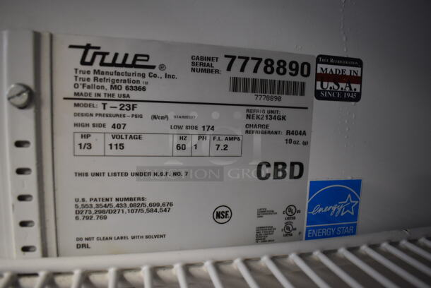 2013 True T-23F ENERGY STAR Stainless Steel Commercial Single Door Reach In Freezer w/ Poly Coated Racks on Commercial Casters. 115 Volts, 1 Phase. 27x30x83.5. Tested and Working! - Image 5 of 6