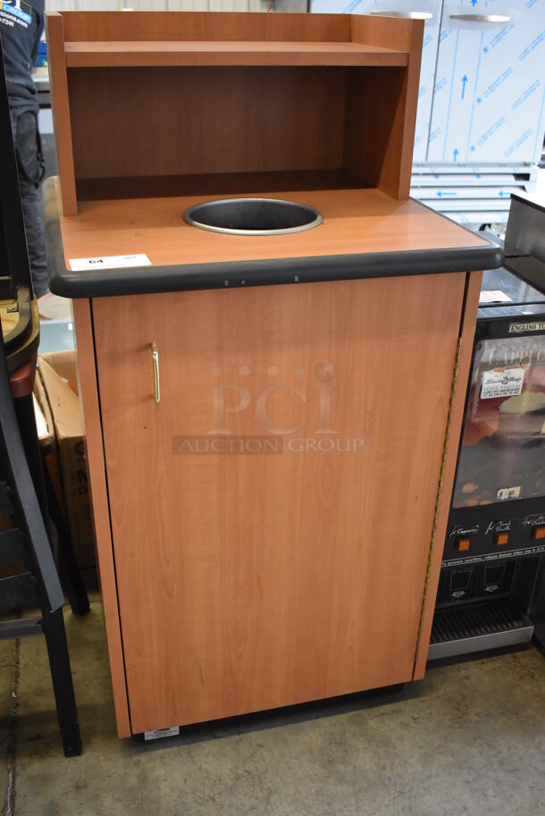 Wood Pattern Trash Can Shell w/ Tray Return, Trash Deposit Hole, Trash Can and Door. 25.5x25.5x48 - Image 2 of 6