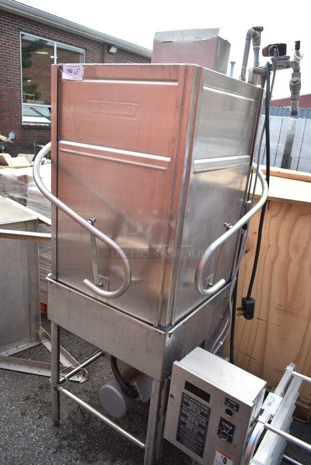 Hobart AM14TC Stainless Steel Commercial Corner Pass Through Dishwasher. 208-240 Volts, 3 Phase.  - Image 1 of 8