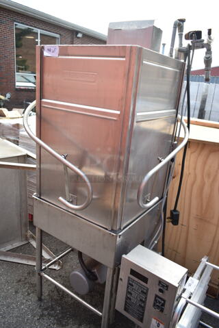 Hobart AM14TC Stainless Steel Commercial Corner Pass Through Dishwasher. 208-240 Volts, 3 Phase. 
