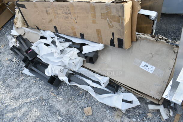 BRAND NEW SCRATCH AND DENT! Lot of Various Black Metal Pieces and Regency 600PS1596 15" x 96" Stainless Steel Wall Mounted Pot Rack with Shelf. May Be Missing Pieces. - Image 1 of 7