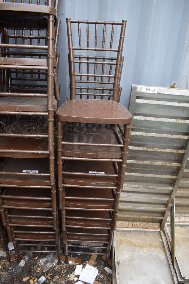 6 Brown Finish Chivari Dining Chairs. Stock Picture - Cosmetic Condition May Vary. 6 Times Your Bid!